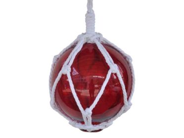 Japanese Glass Ball Fishing Float With White Netting Decoration 6" (Color: Red)