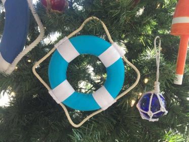 Decorative Lifering Christmas Ornament 6" (Color: Light Blue / White Bands)