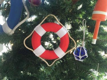 Decorative Lifering Christmas Ornament 6" (Color: Red / White Bands)