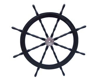 Deluxe Class Wood and Metal Decorative Ship's Steering Wheel (style: 48" Pirate Black/Chrome)