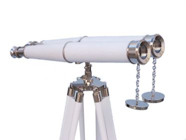 Floor Standing Admiral's Binoculars 62" (Option: Chrome & White Leather)