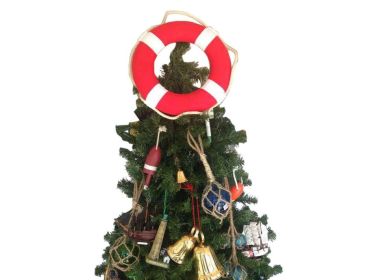 Lifering Christmas Tree Topper Decoration (Color: Bright Red / White Bands)