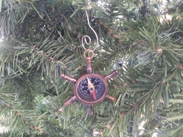 Ship's Wheel Compass Christmas Ornament (Finish: 5" Antique Copper)