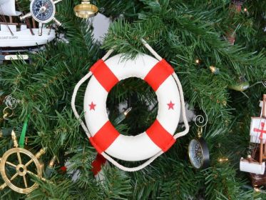 Decorative Lifering Christmas Tree Ornament 6" (Color: White / Red Bands)