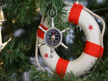 Ship's Wheel Compass Christmas Ornament (Finish: 5" Chrome)