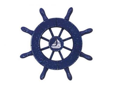 Decorative Ship Wheel with Sailboat (style: 6" Rustic Dark Blue)