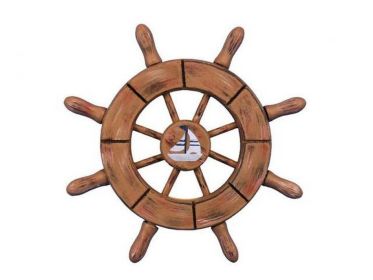 Decorative Ship Wheel with Sailboat (style: 6" Rustic Wood)