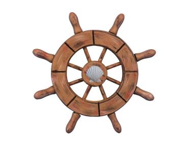 Decorative Ship Wheel with Seashell (style: 6" Rustic Wood)