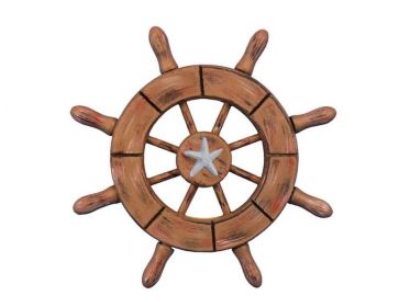 Decorative Ship Wheel with Starfish (style: 6" Rustic Wood)