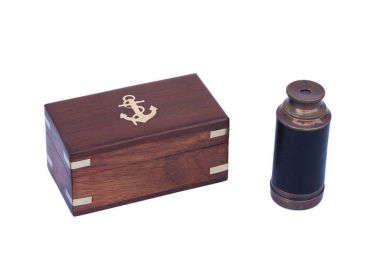 Deluxe Class Scout's Spyglass Telescope 7" with Rosewood Box (Finish: Antique Copper B)