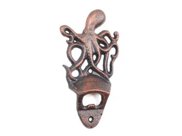 Cast Iron Wall Mounted Octopus Bottle Opener 6" (Finish: Rustic Copper)