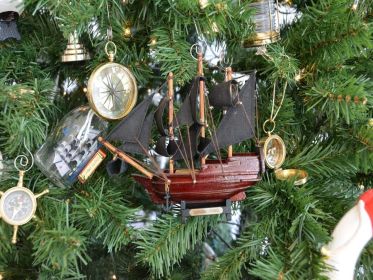 Wooden Model Pirate Ship Christmas Tree Ornament (Model: Queen Anne's Revenge)