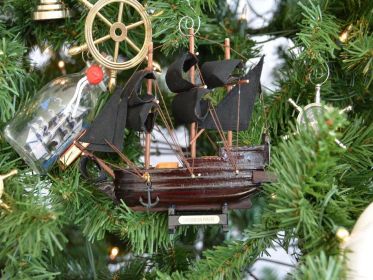 Wooden Model Pirate Ship Christmas Tree Ornament (Model: Caribbean Pirate Ship)