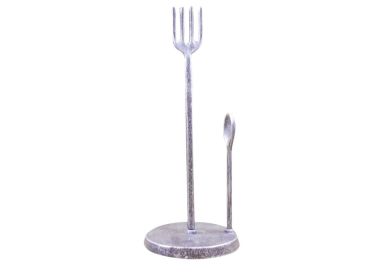 Cast Iron Fork and Spoon Kitchen Paper Towel Holder 15" (Finish: Rustic Silver)