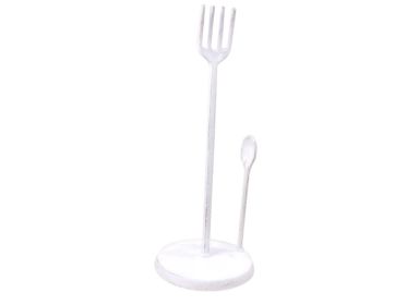 Cast Iron Fork and Spoon Kitchen Paper Towel Holder 15" (Finish: Whitewashed)