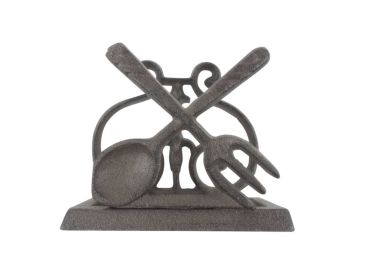 Cast Iron Fork and Spoon Kitchen Napkin Holder 5"" (Finish: Cast Iron)