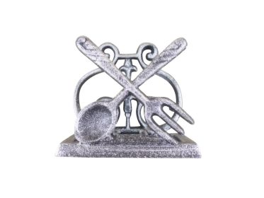 Rustic Silver Cast Iron Fork and Spoon Kitchen Napkin Holder 5"" (Finish: Rustic Silver)