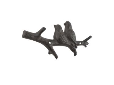 Cast Iron Birds on Branch Decorative Metal Wall Hooks 8" (Finish: Cast Iron)