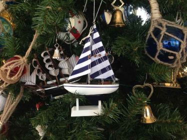 Wooden Sailboat Model Christmas Tree Ornament (style: Blue Striped)