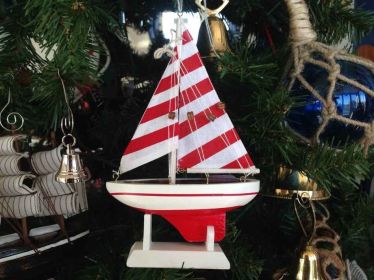 Wooden Sailboat Model Christmas Tree Ornament (style: Red Striped)