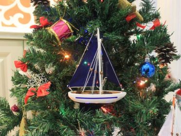 Wooden Sailboat Model Christmas Tree Ornament (style: Blue/Blue Sails)