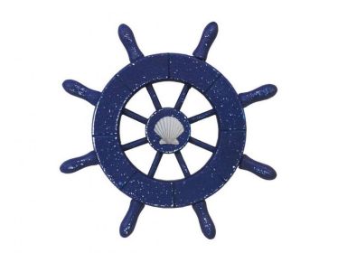 Decorative Ship Wheel with Seashell (style: 6" Rustic Dark Blue)