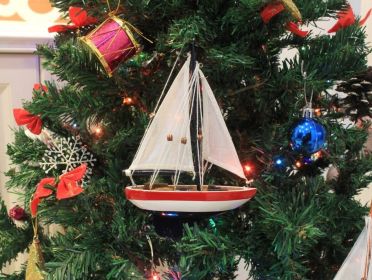 Wooden Sailboat Model Christmas Tree Ornament (style: USA)