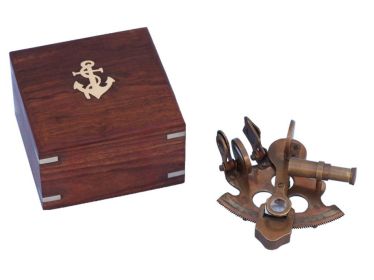 Scout's Sextant with Rosewood Box 4" (Finish: Antique Brass)