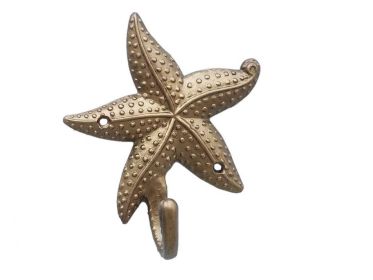 Metal Wall Mounted Starfish Hook 5" (Finish: Antique Brass)