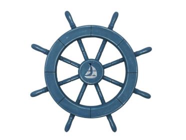 Decorative Ship Wheel with Sailboat (style: 18" Light Blue)