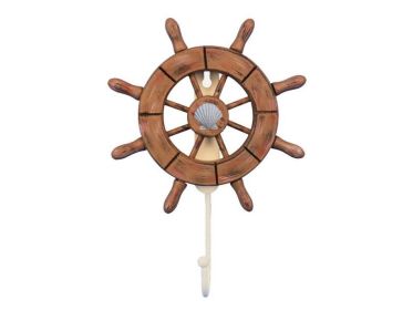 Decorative Ship Wheel with Seashell and Hook (style: 8" Rustic Wood)