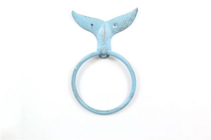 Cast Iron Decorative Whale Tail Towel Holder 7.5" (Finish: Rustic Light Blue)