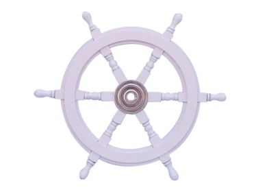 Deluxe Class Wood and Metal Decorative Ship's Steering Wheel (style: 24" White/Chrome)